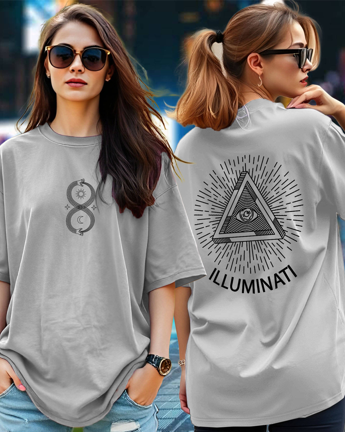     			GESPO Women Cotton Blend Printed Oversized Fit Round Neck T-Shirt ( Grey )