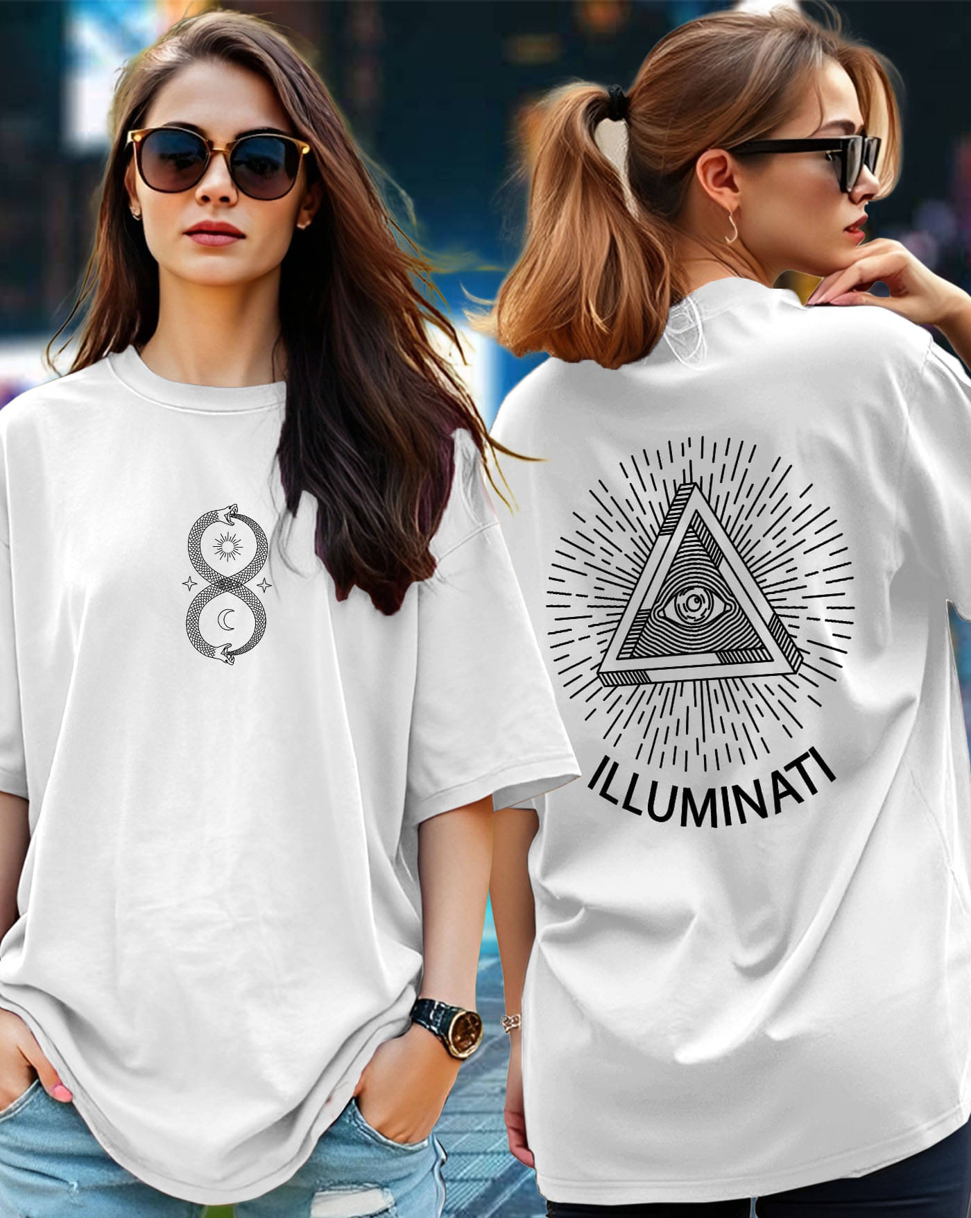     			GESPO Women Cotton Blend Printed Oversized Fit Round Neck T-Shirt ( White )