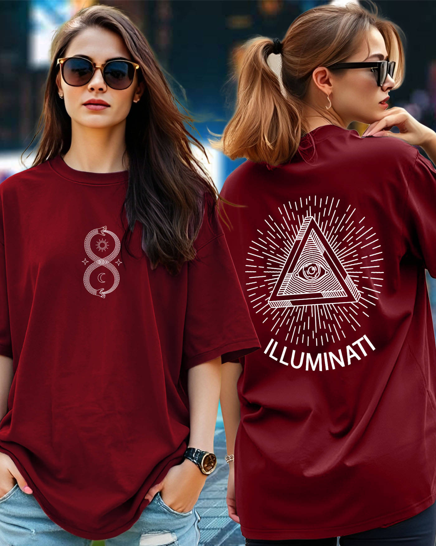     			GESPO Women Cotton Blend Printed Oversized Fit Round Neck T-Shirt ( Maroon )