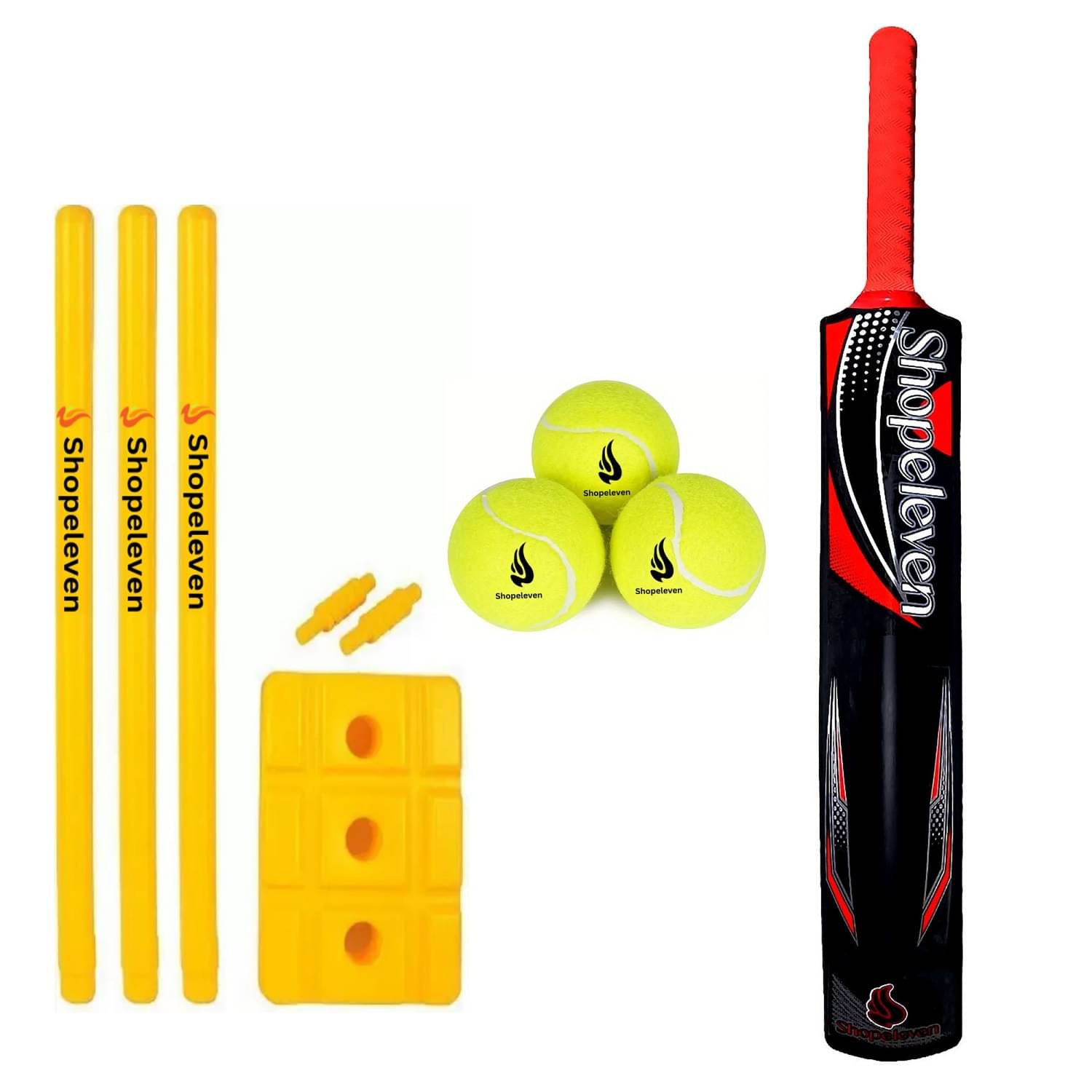 Gjshop Combo Cricket Set with Black Plastic Bat, Stumps, and 3 Tennis Balls – Ideal for Outdoor Practice Games Gjshop Combo Cricket Set with Black Plastic Bat, Stumps, and 3 Tennis Balls – Ideal for Outdoor Practice Games
