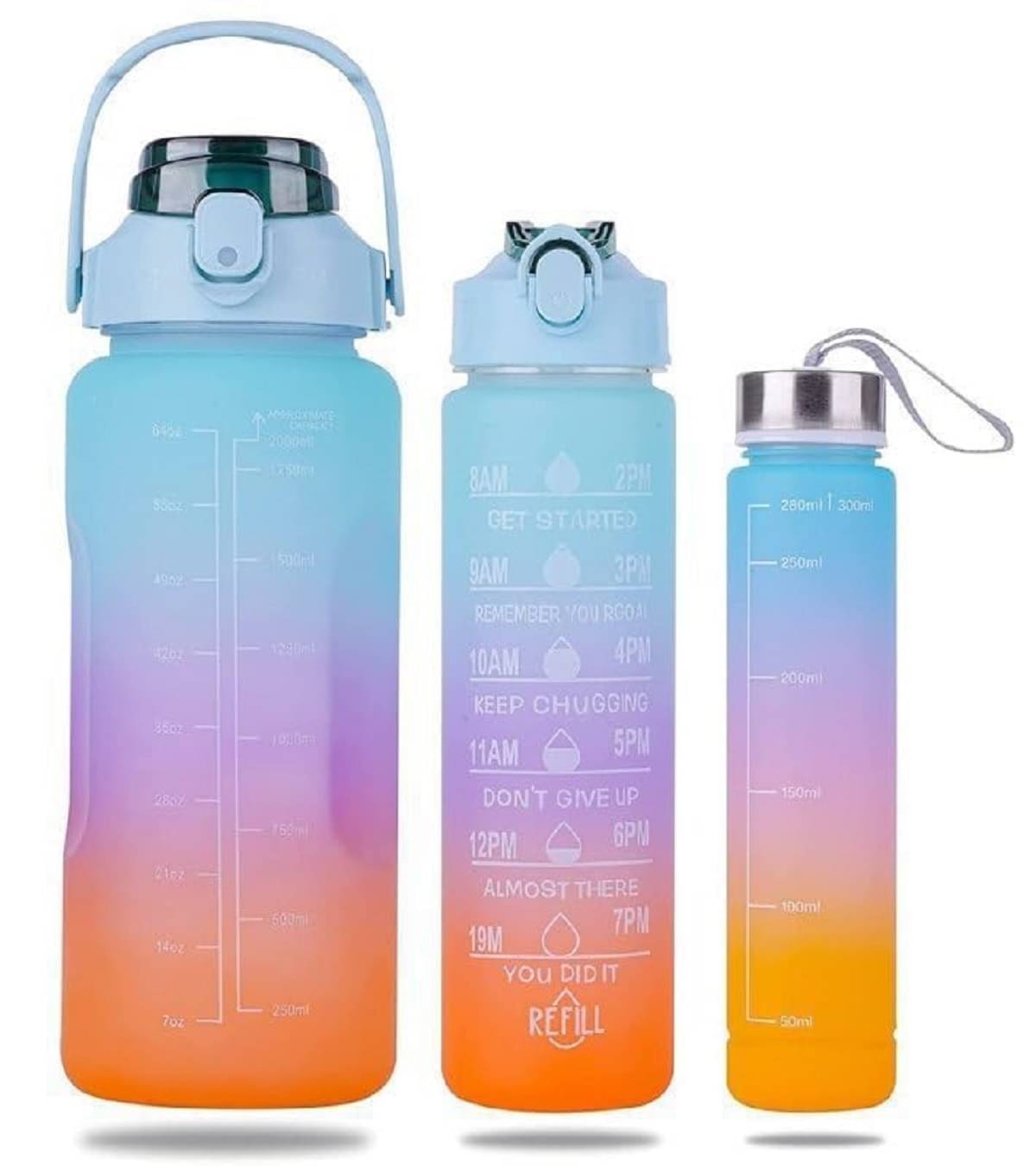     			HINGOL 3 PCS MOTIVATIONAL BOTTLE Multicolour Plastic Water Bottle 2000 mL ( Set of 1 )