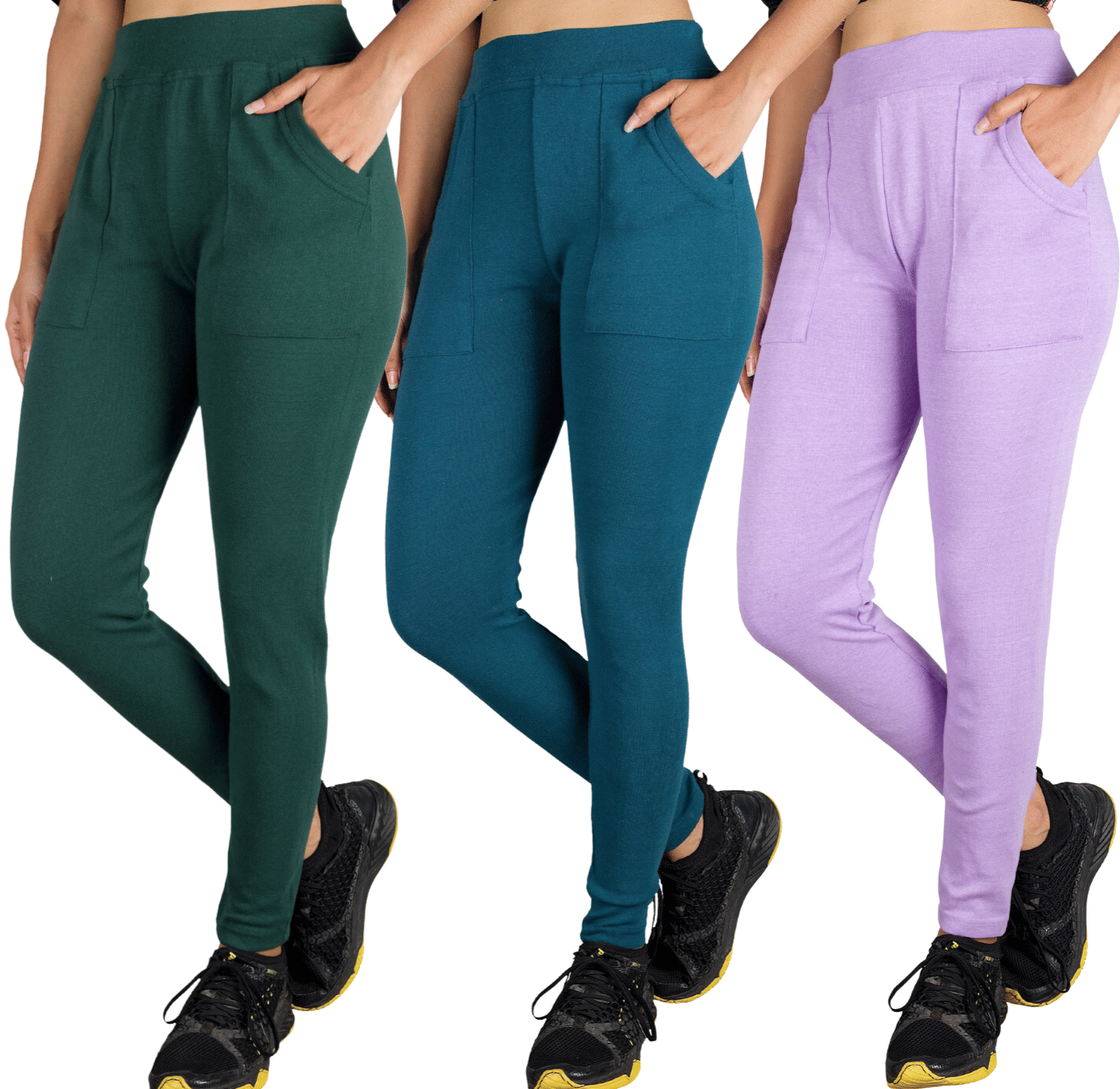     			KARARO JEGGINGS - Cotton Blend Skinny Fit Sea Green Women's Jeggings ( Pack of 3 )