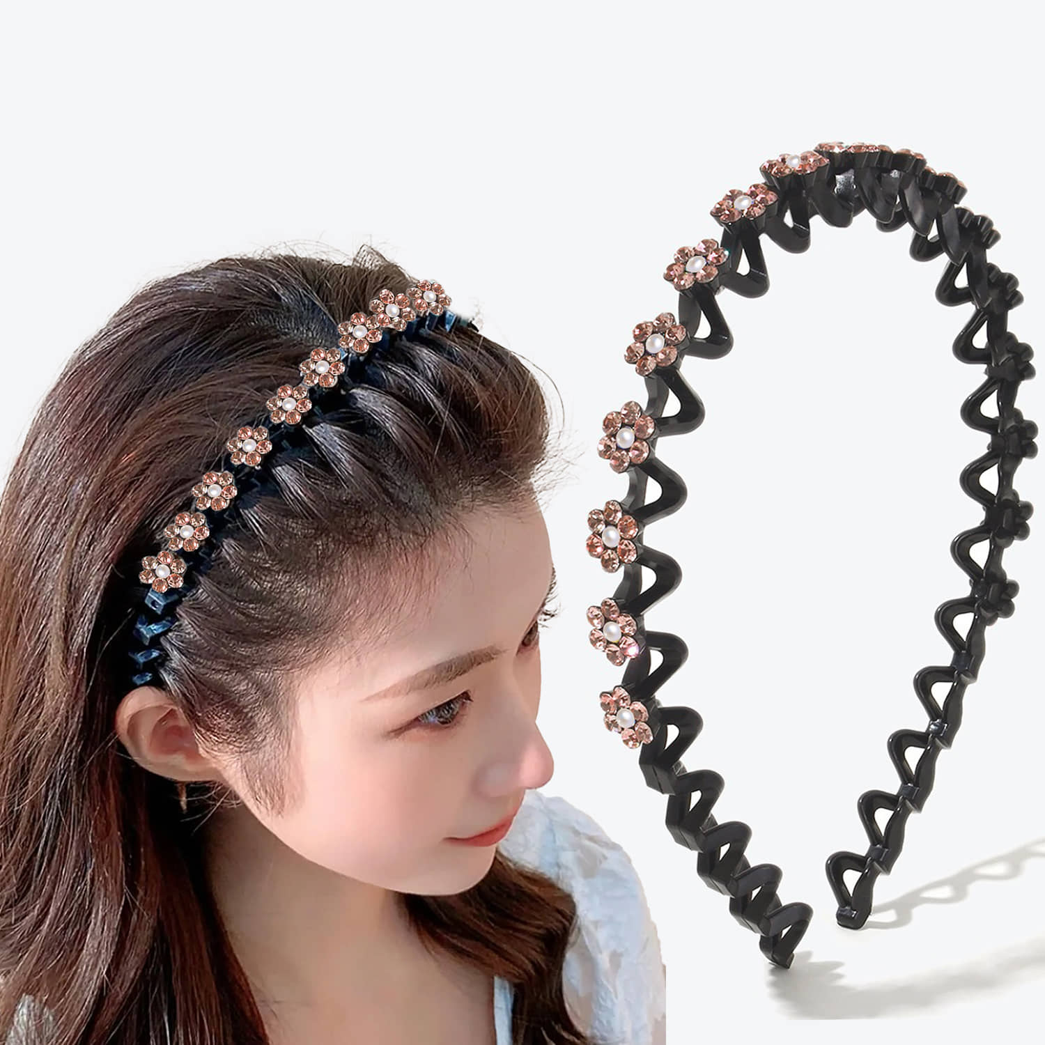 Stylish Floral Crystal Zigzag Hairband-1Pc (Rosegold) - Jewellery Sets | Buy online on ZillyBuy