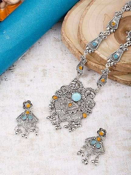     			Opus Gems Teal Alloy Necklace Set ( Pack of 1 )