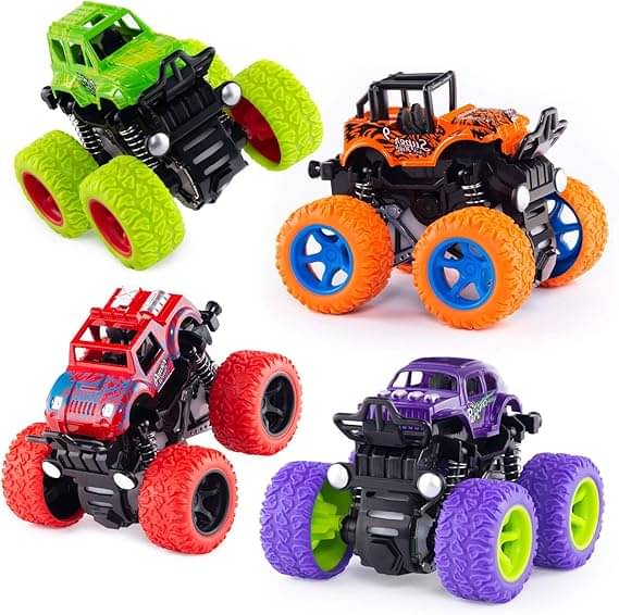     			Push and Go Car Toy, Monster Truck Toys,Friction Powered 360 Degree Stunt Car, Multicolor, Pack of 4  (Multicolor, Pack of: 4)