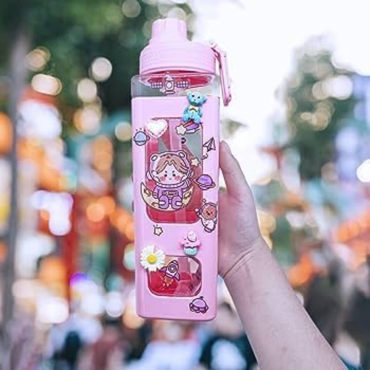     			Radhe Creation Cartoon water bottle for kids, kawaii water bottle Multicolour Plastic Water Bottle 700 mL ( Set of 1 )
