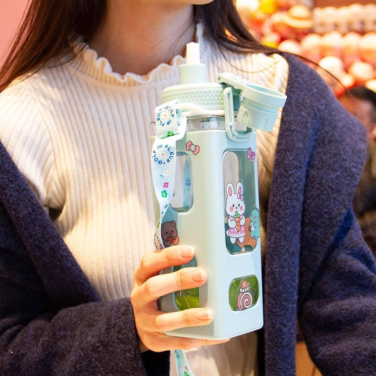     			Radhe Fashion Cartoon water bottle for kids, kawaii water bottle Multicolour Plastic School Water Bottle 700 mL ( Set of 1 )