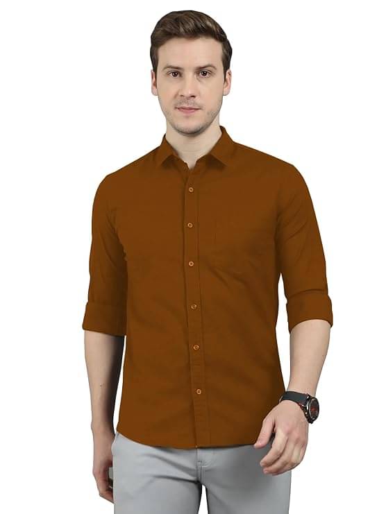 Reoutlook Cotton Blend Regular Fit Solids Full Sleeves Men's Casual Shirt - Coffee ( Pack of 1 ) Reoutlook Cotton Blend Regular Fit Solids Full Sleeves Men's Casual Shirt - Coffee ( Pack of 1 )