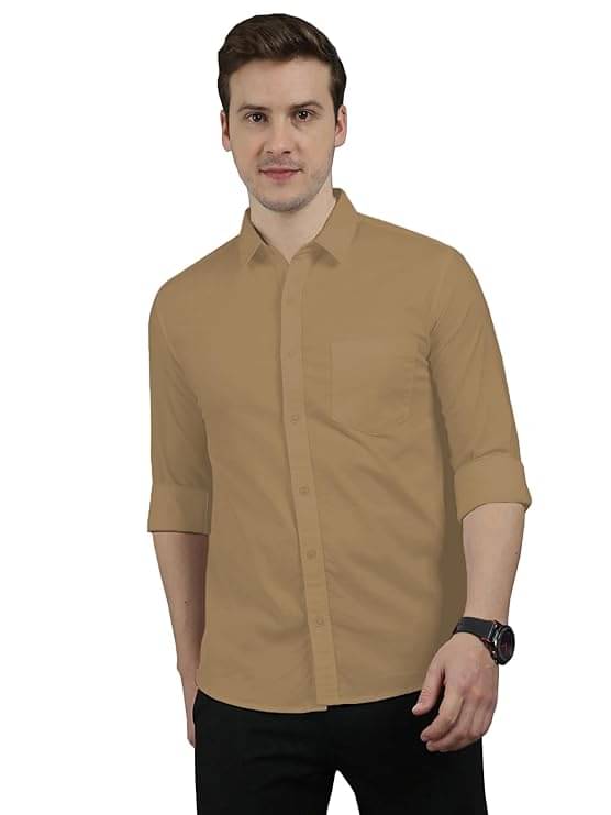 Reoutlook Cotton Blend Regular Fit Solids Full Sleeves Men's Casual Shirt - Khaki ( Pack of 1 ) Reoutlook Cotton Blend Regular Fit Solids Full Sleeves Men's Casual Shirt - Khaki ( Pack of 1 )