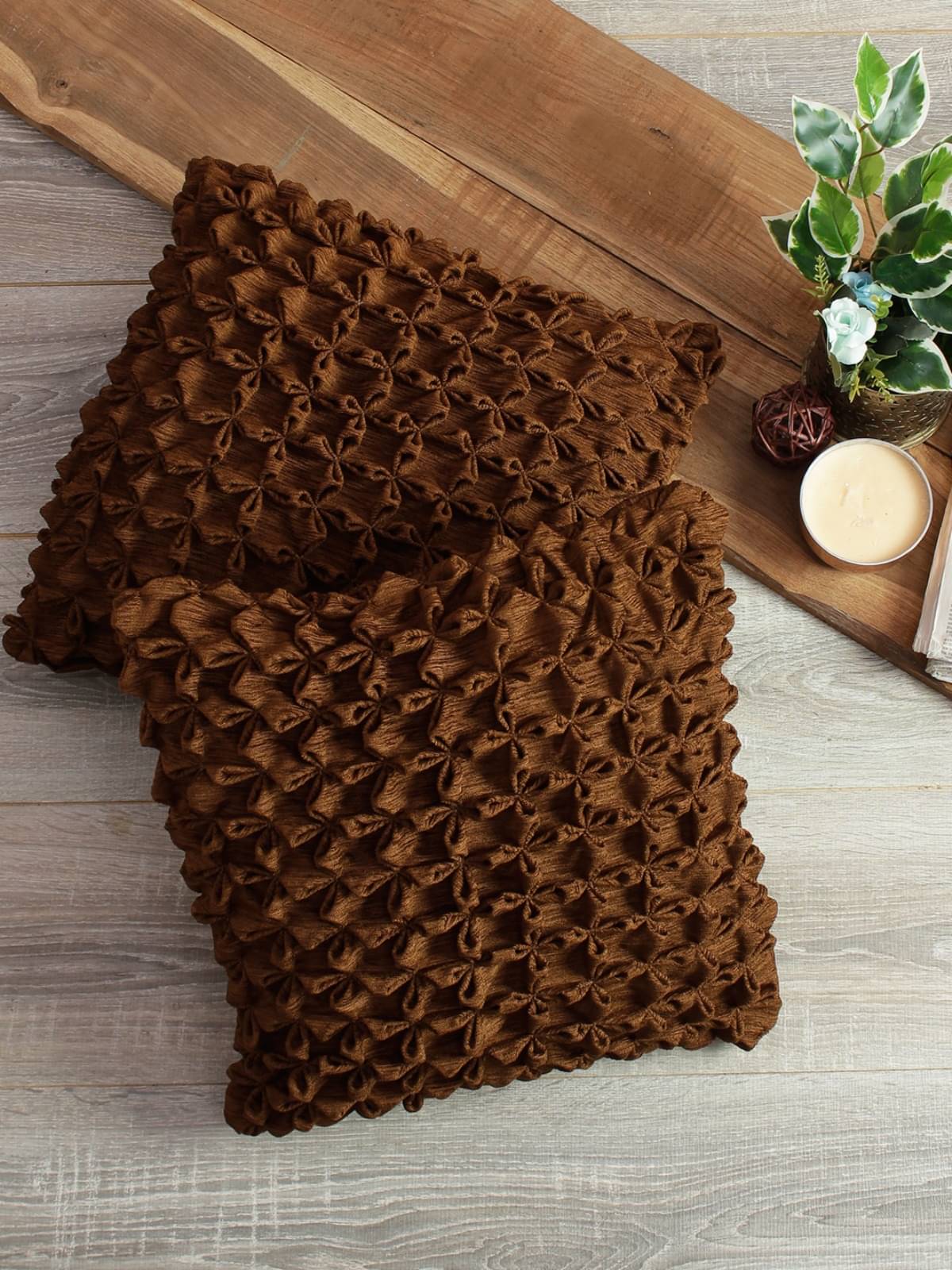     			Romee Set of 2 Polyester Geometric Square Cushion Cover (40X40)cm - Brown
