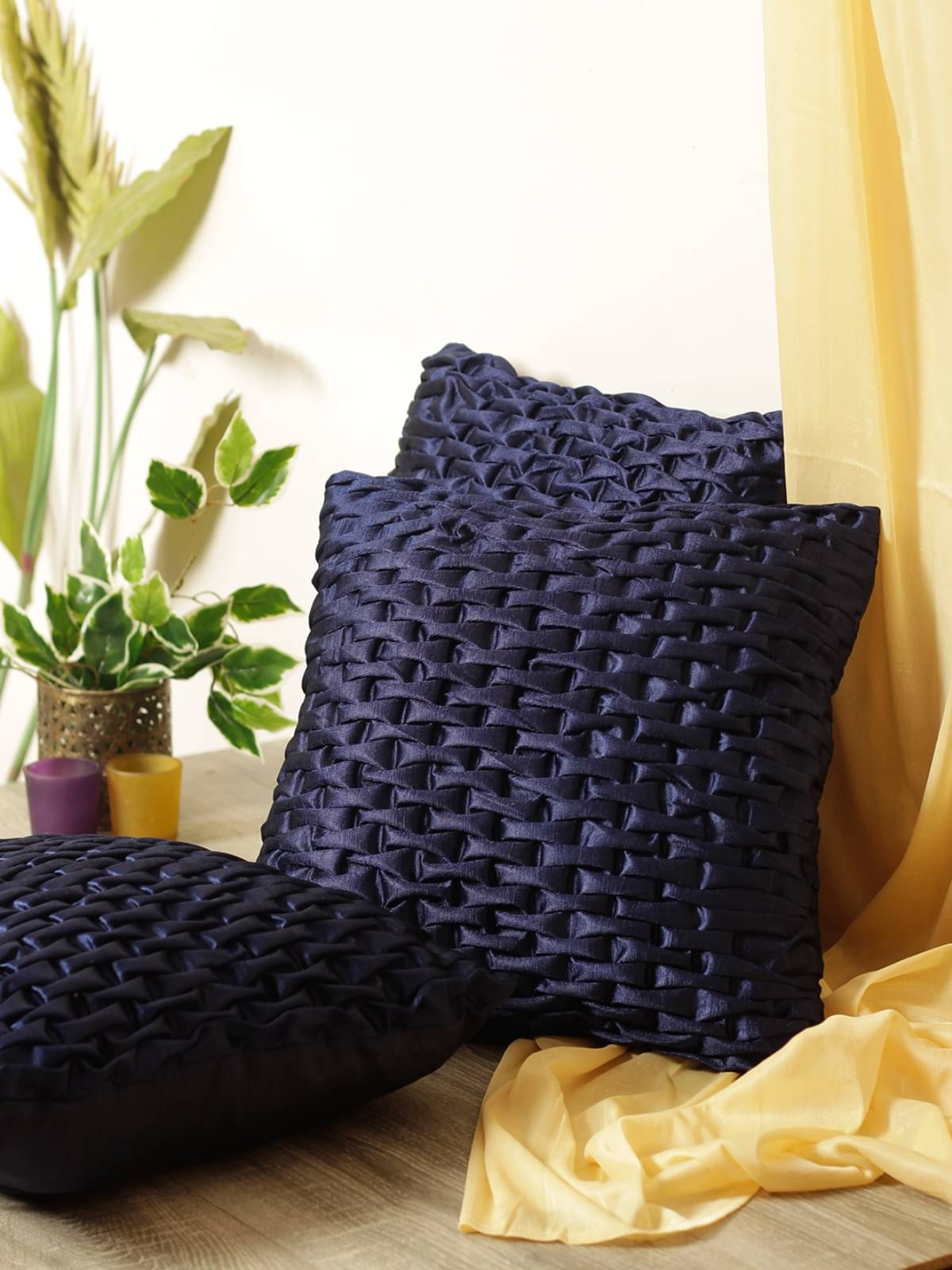     			Romee Set of 3 Polyester Geometric Square Cushion Cover (40X40)cm - Navy Blue