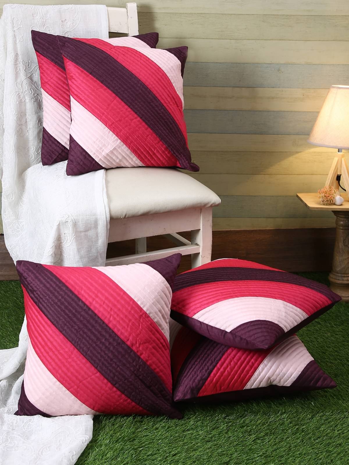     			Romee Set of 5 Polyester Vertical Striped Square Cushion Cover (40X40)cm - Multi