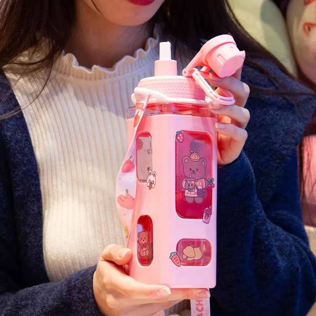 SARVASHVA TRENDS Cartoon water bottle for kids, kawaii water bottle Multicolour Plastic Water Bottle 700 mL ( Set of 1 )