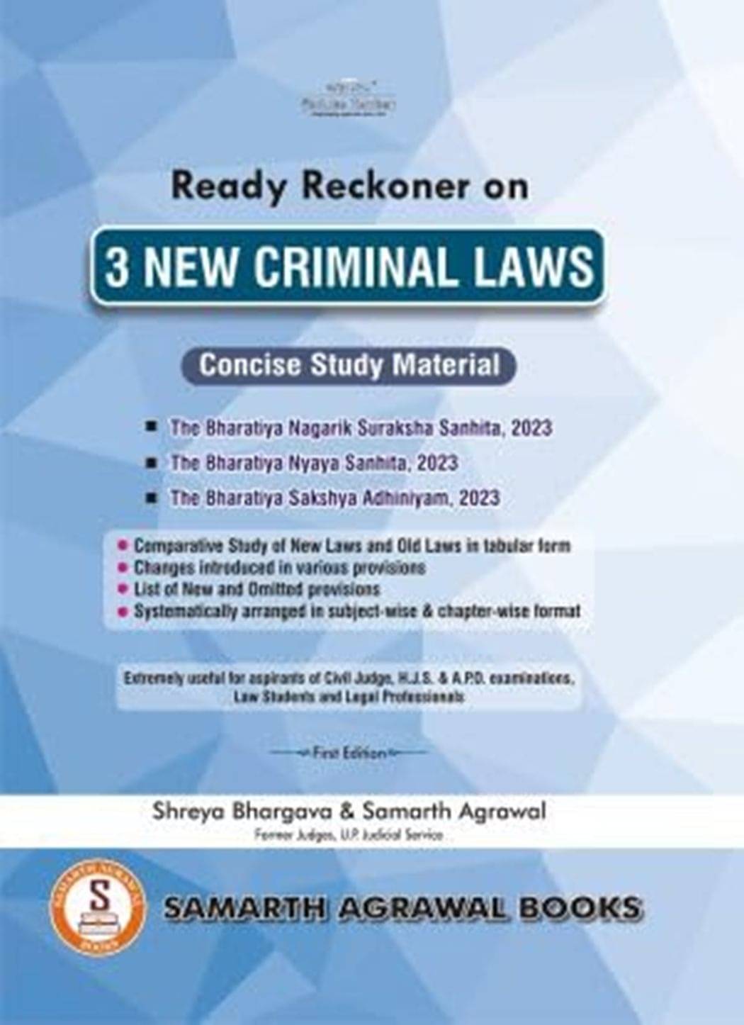 Samarth Agrawal Ready Reckoner on 3 New Criminal Laws Useful for Civil Judge HJS APO (BNS BSA BNSS) Samarth Agrawal Ready Reckoner on 3 New Criminal Laws Useful for Civil Judge HJS APO (BNS BSA BNSS)
