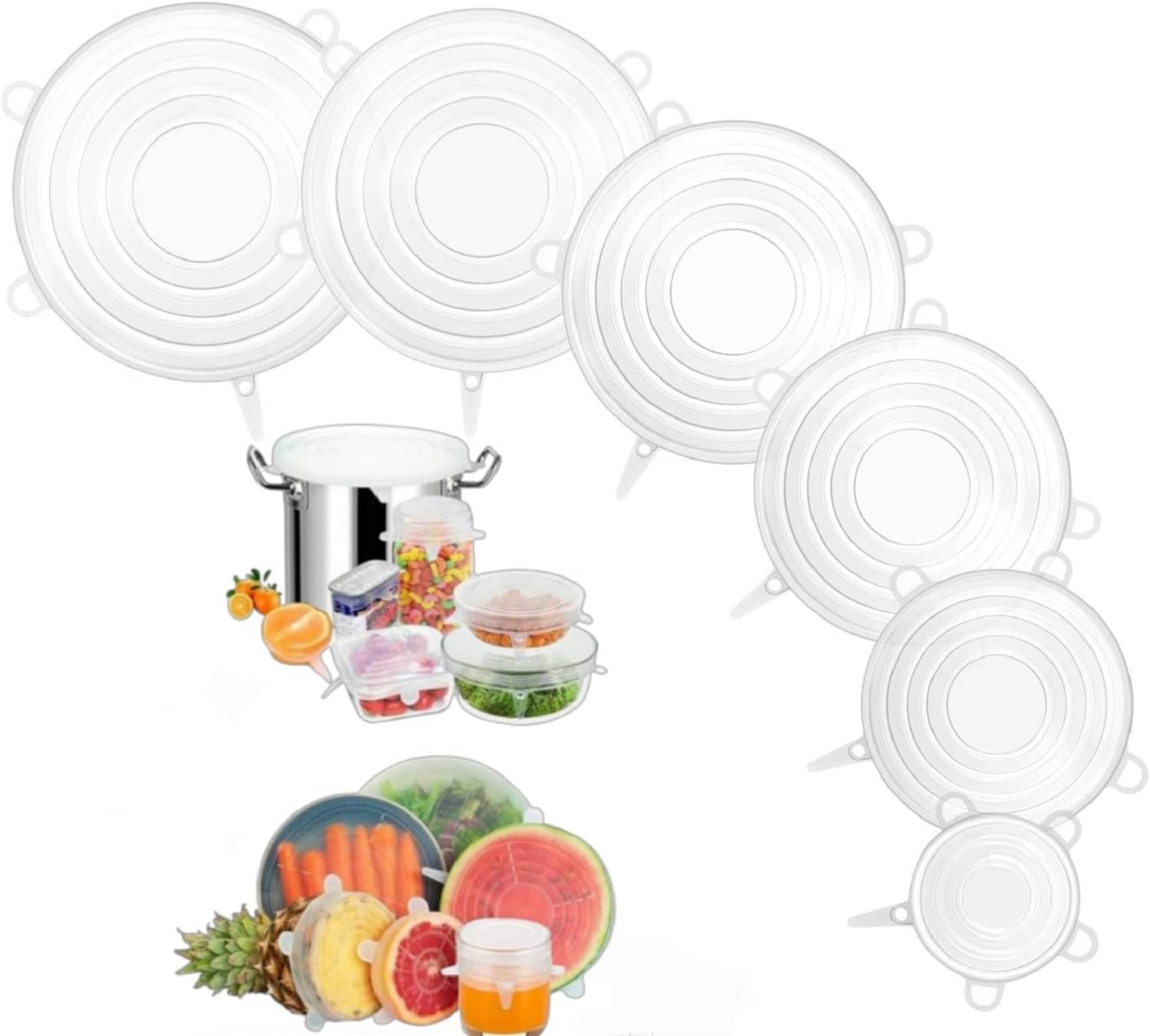     			Shopeleven White Silicone Silicon Food Lids (Set of 6) ( Set of 6 )