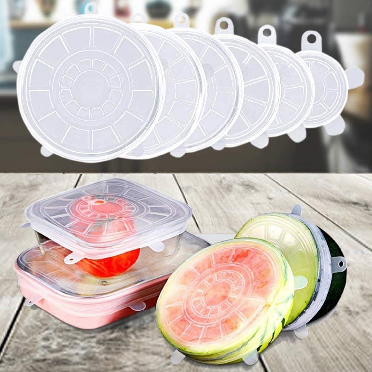     			Shopeleven White Silicone Silicon Food Lids (Set of 6) ( Set of 6 )