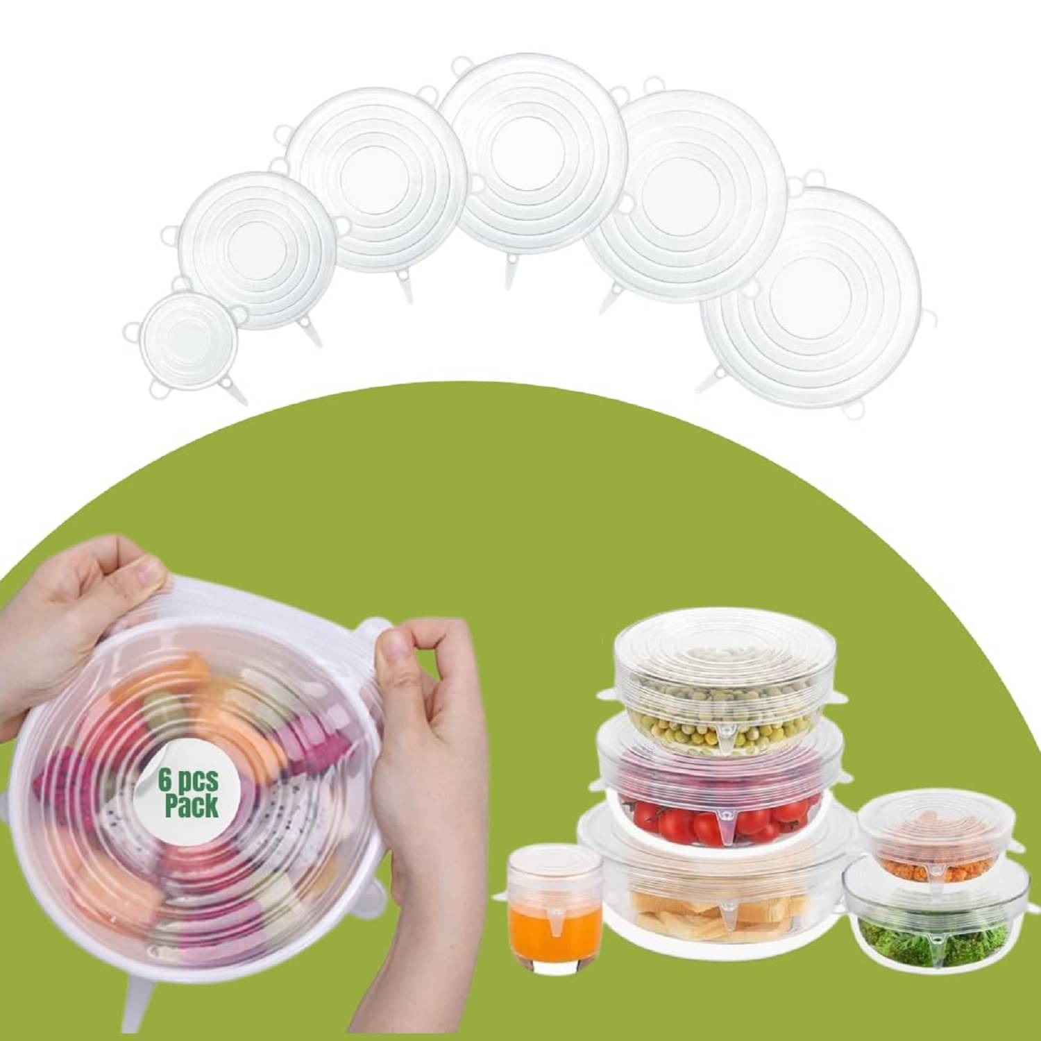     			Shopeleven White Silicone Silicon Food Lids (Set of 6) ( Set of 6 )
