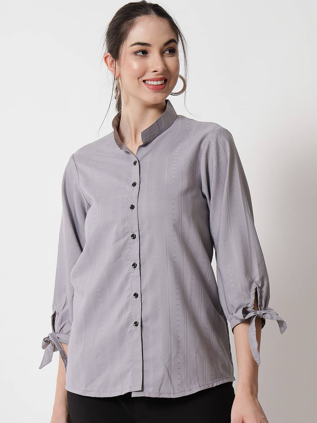 Sitaram Designer Women's Striped Viscose Shirt ( Grey ) Sitaram Designer Women's Striped Viscose Shirt ( Grey )