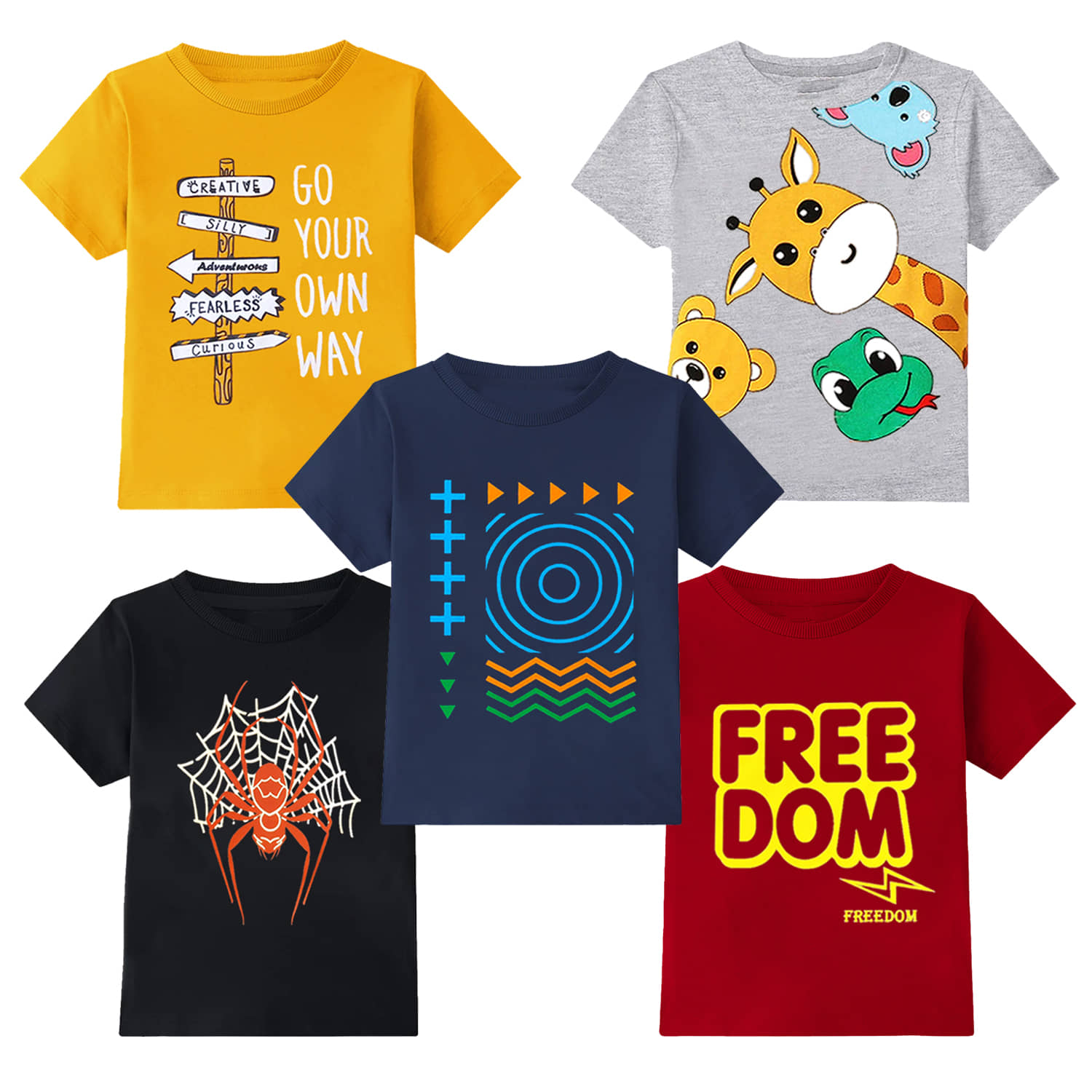 TitTom Pack of 5 Boys Cotton T-Shirt ( Multicolor 5 )