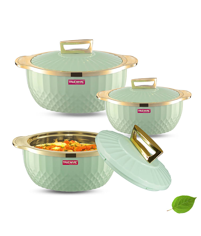     			Trueware Krystal Inner Steel Green Plastic Thermoware Casserole ( Set of 3 , 750,1000,1500 mL )
