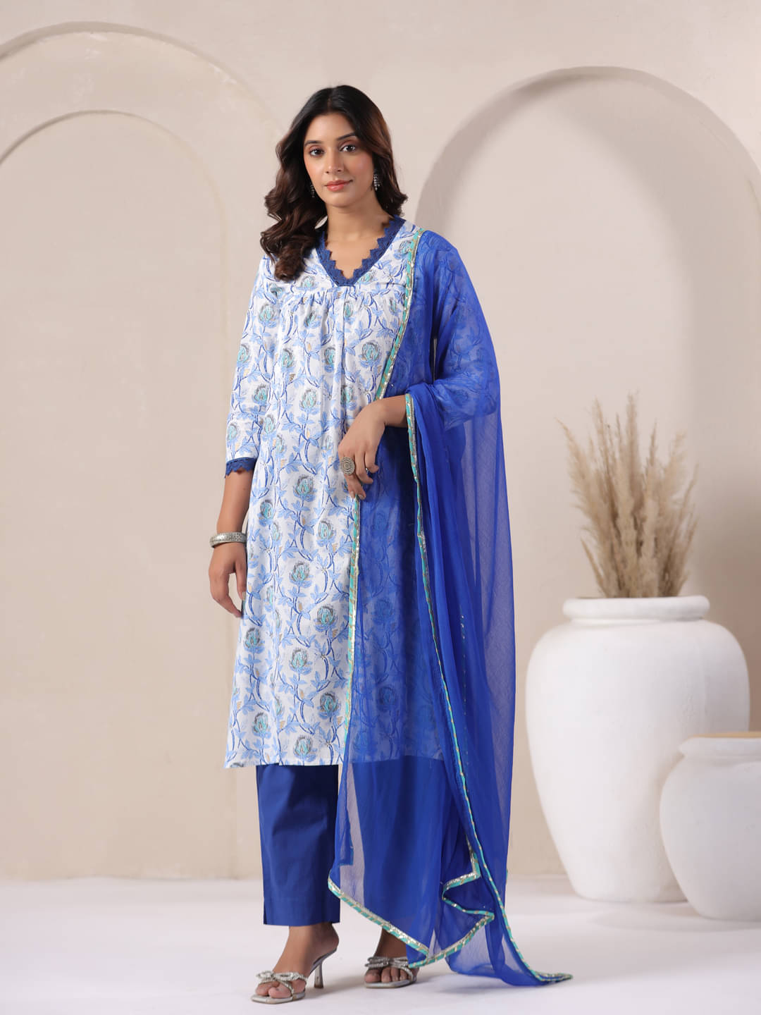Vyom Tara Cotton Printed Kurti With Pants Women's Stitched Salwar Suit - Blue ( Pack of 1 ) Vyom Tara Cotton Printed Kurti With Pants Women's Stitched Salwar Suit - Blue ( Pack of 1 )