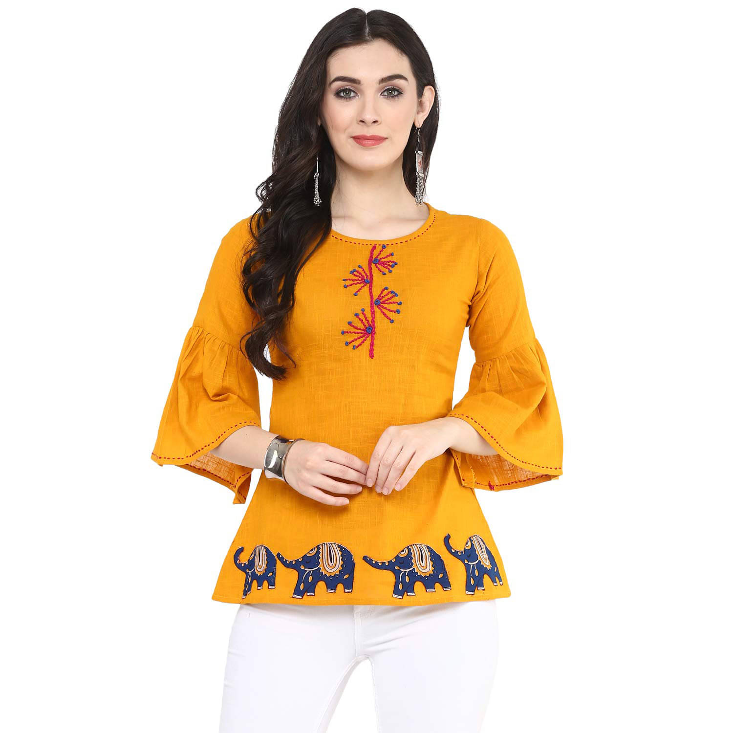 Yash Gallery Women's Cotton Regular Top ( Yellow ) Yash Gallery Women's Cotton Regular Top ( Yellow )