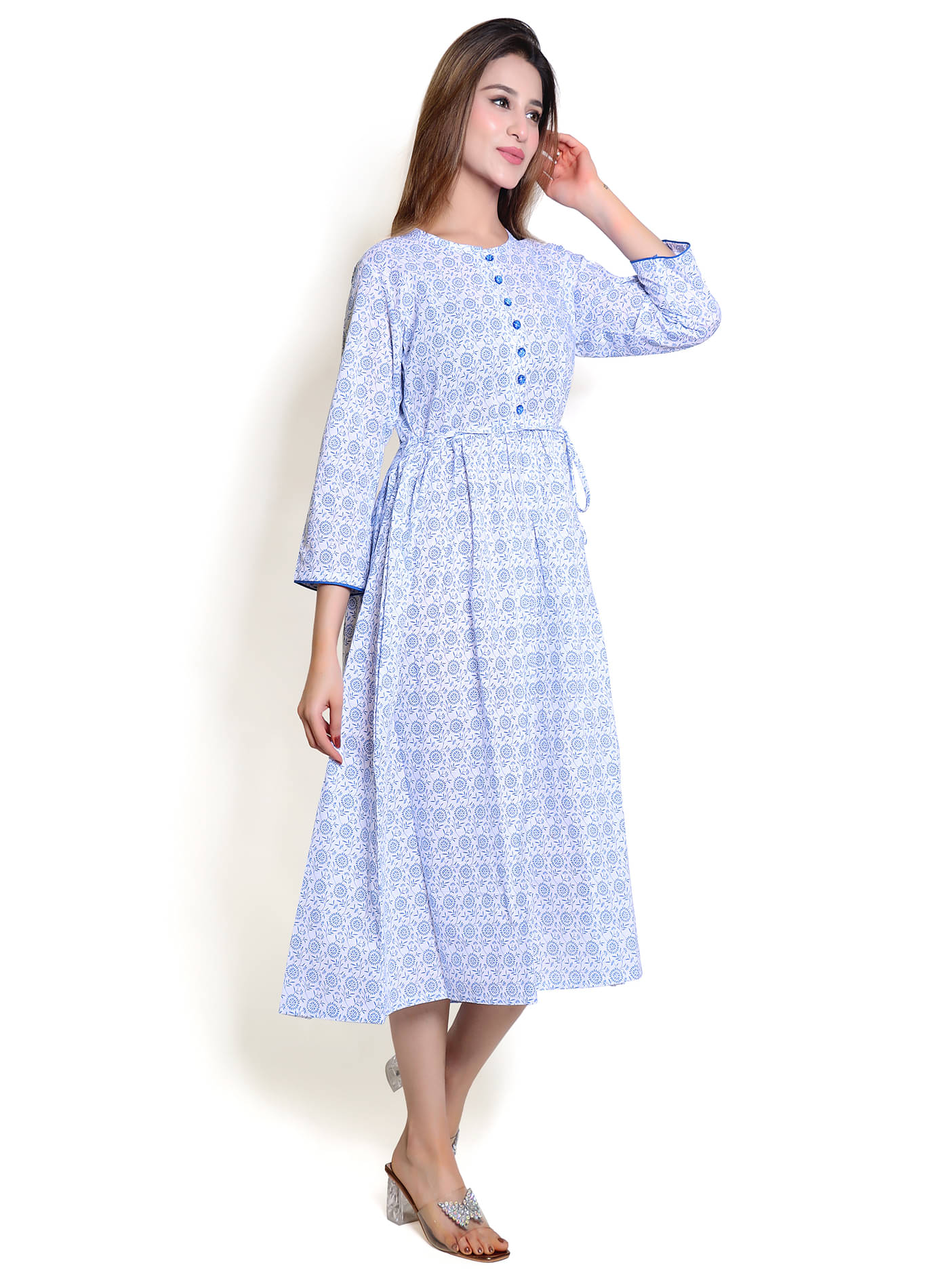 lahazat apparels Women Cotton Printed Empire Dress ( White ) lahazat apparels Women Cotton Printed Empire Dress ( White )