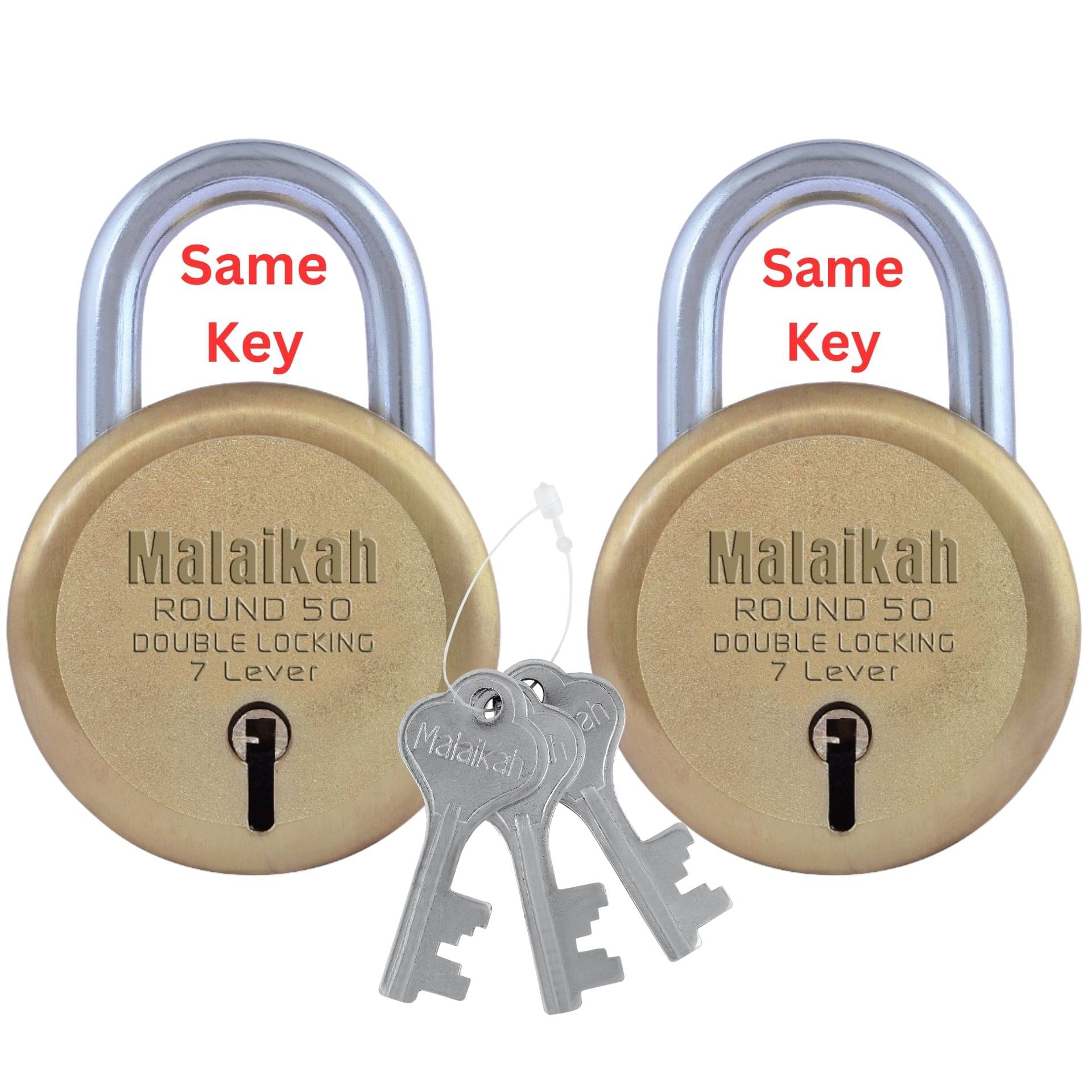 2 Gold Round 50mm Common Key Padlock With 3 Common Key     			2 Gold Round 50mm Common Key Padlock With 3 Common Key