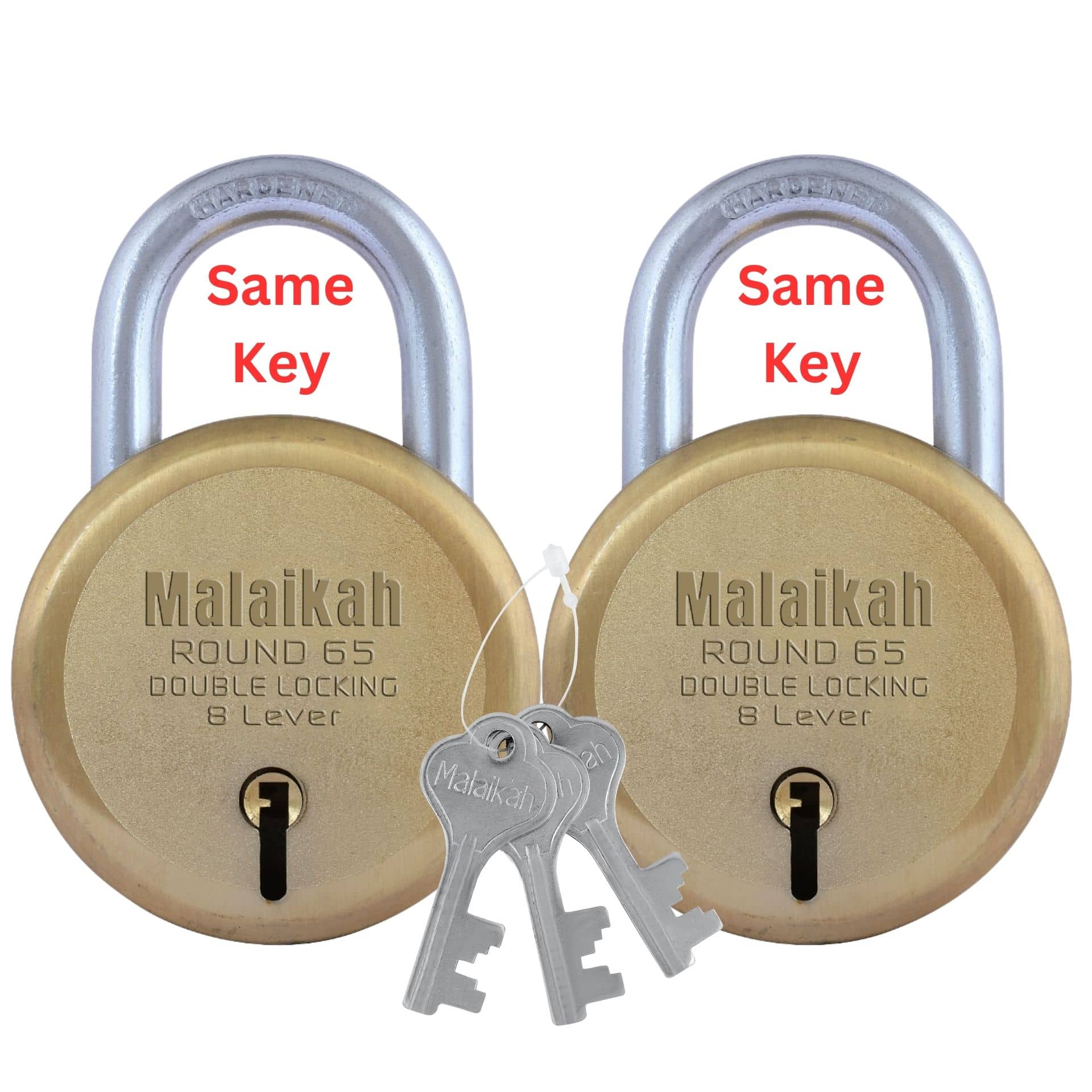 2 Gold Round 65mm Common Key Padlock With 3 Common Key