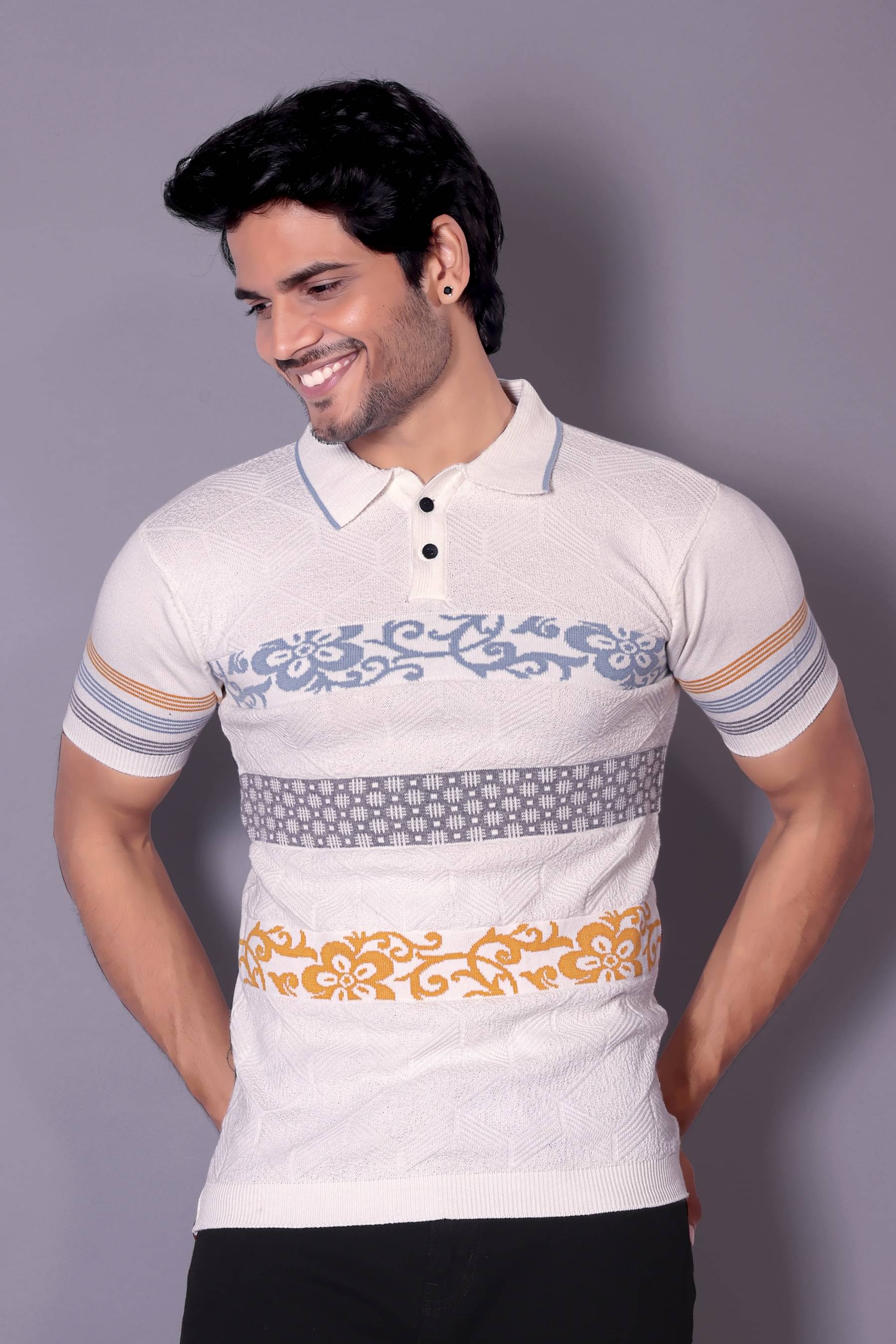 AGRAYYANA Cotton Regular Fit Self Design Half Sleeves Men's Mandarin Collar T-Shirt - White ( Pack of 1 ) AGRAYYANA Cotton Regular Fit Self Design Half Sleeves Men's Mandarin Collar T-Shirt - White ( Pack of 1 )