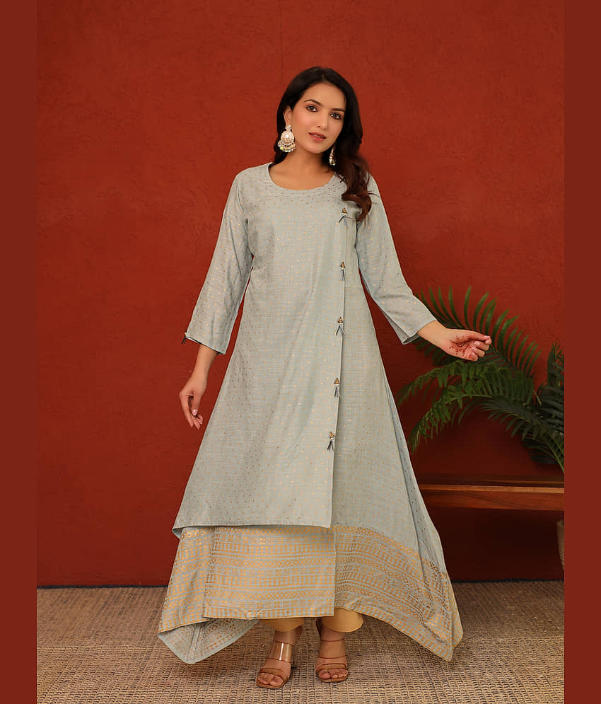 AMIRA'S INDIAN ETHNICWEAR Pack of 1 Rayon Printed Asymmetrical Women's Kurti - ( Aqua Blue ) - Kurtis, Tunics | Buy online on ZillyBuy