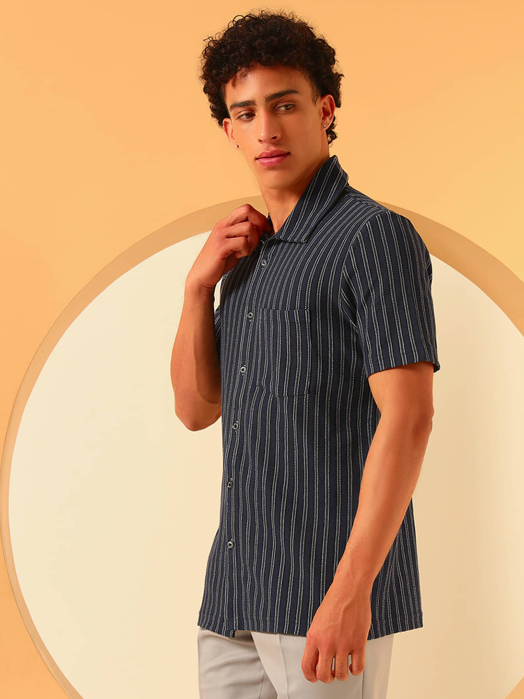 ATIGIANO APPAREL Polyester Slim Fit Striped Half Sleeves Men's Casual Shirt - Blue ( Pack of 1 ) ATIGIANO APPAREL Polyester Slim Fit Striped Half Sleeves Men's Casual Shirt - Blue ( Pack of 1 )