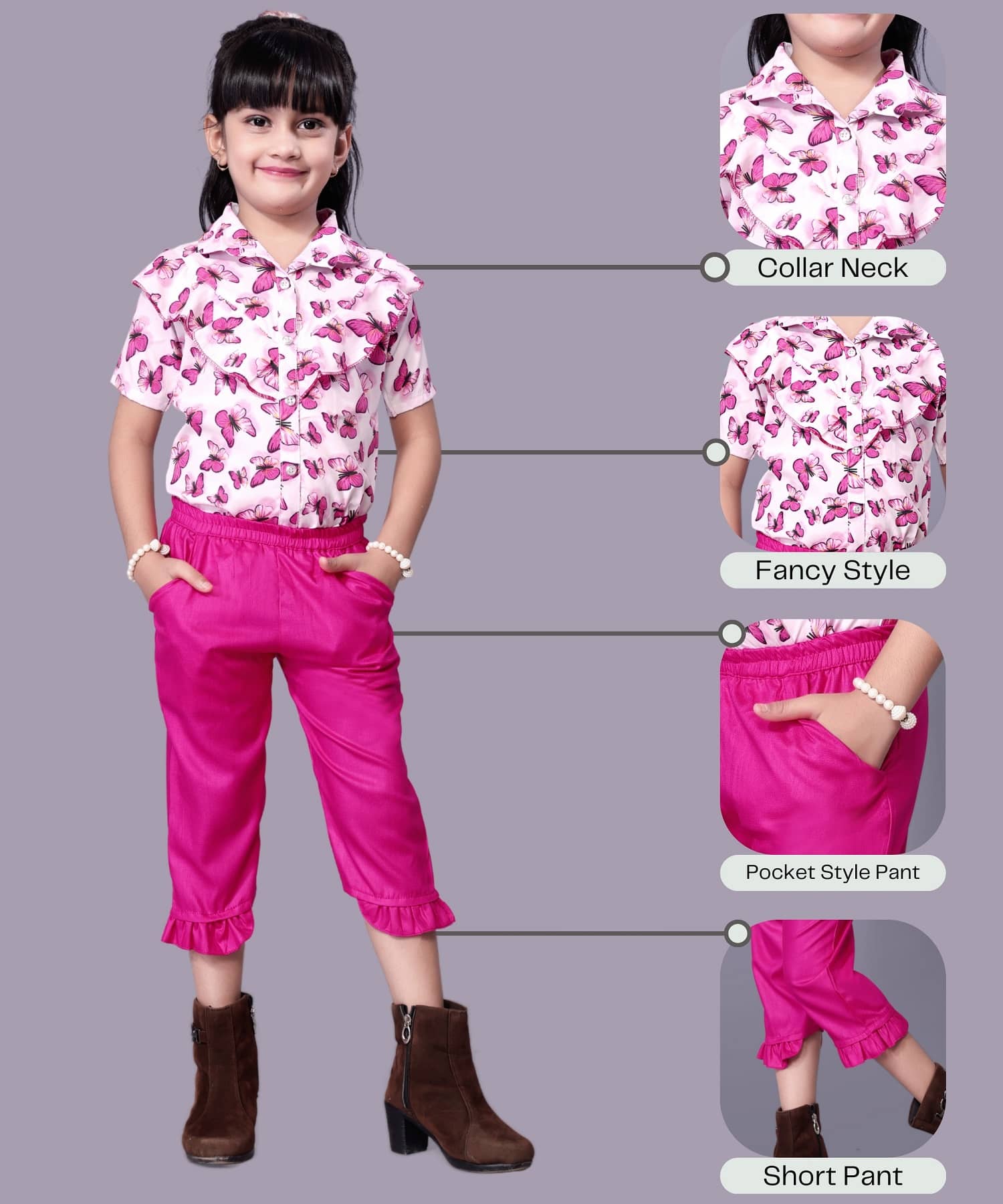 Aarya Designer Pack of 1 Girls Crepe Shirt ( Pink )