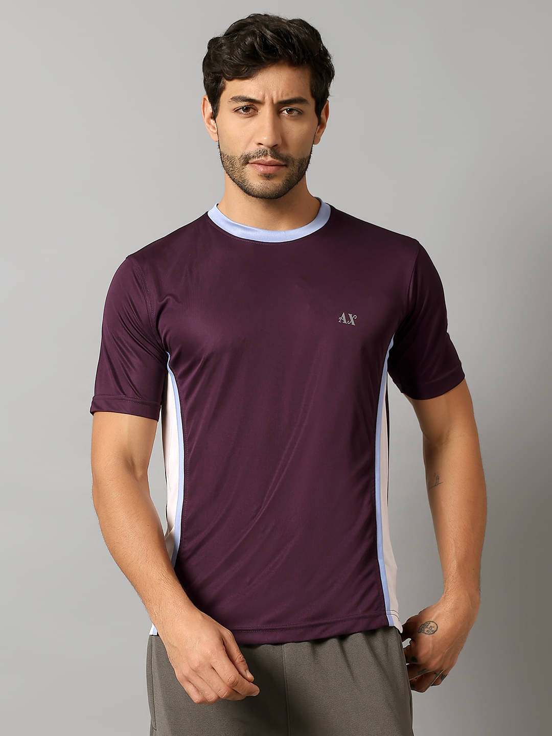 Auxamis Polyester Regular Fit Colorblock Half Sleeves Men's Round T-Shirt - Purple ( Pack of 1 ) Auxamis Polyester Regular Fit Colorblock Half Sleeves Men's Round T-Shirt - Purple ( Pack of 1 )