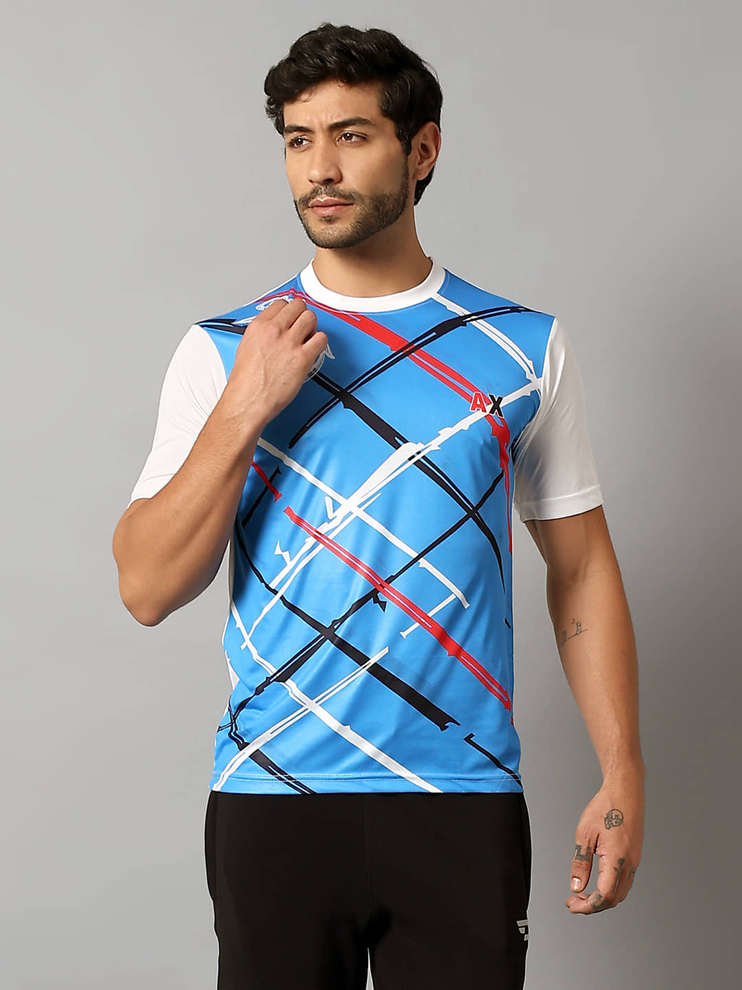     			Auxamis Polyester Regular Fit Printed Half Sleeves Men's Round T-Shirt - Blue ( Pack of 1 )