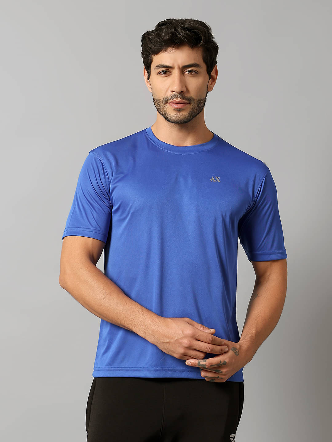     			Auxamis Polyester Regular Fit Solid Half Sleeves Men's Round T-Shirt - Blue ( Pack of 1 )