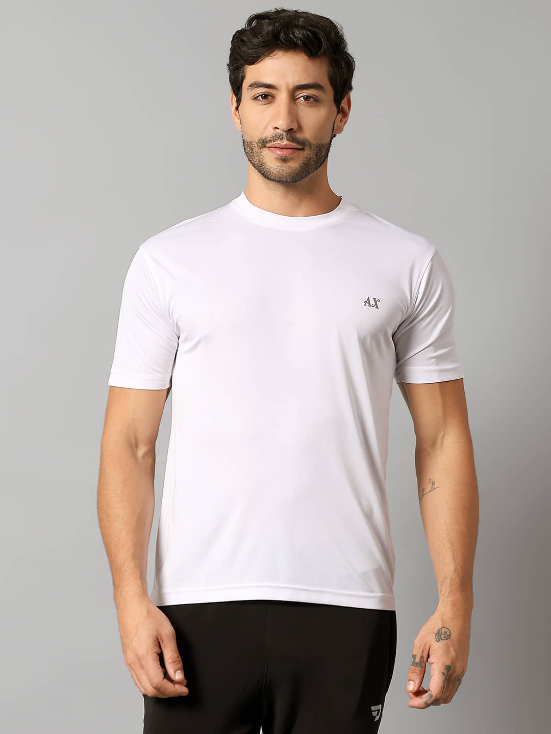 Auxamis Polyester Regular Fit Solid Half Sleeves Men's Round T-Shirt - White ( Pack of 1 )