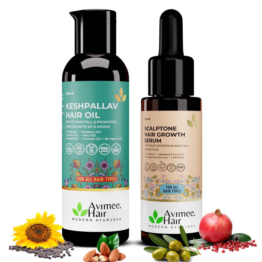     			Avimee Herbal Hair Growth Combo Keshpallav Oil (100ml) and Scalptone Serum (25ml) Nourishes Scalp, (Pack of 2)