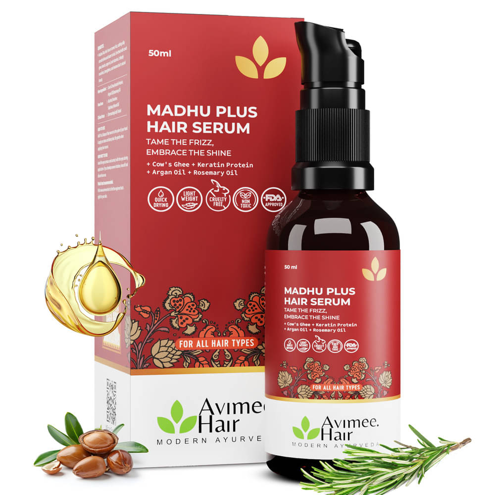     			Avimee Herbal Madhu Plus Hair Serum Frizz-Free & Silky Hair With Keratin, Argan Oil & Cow Ghee 50 ml, (Pack of 1)