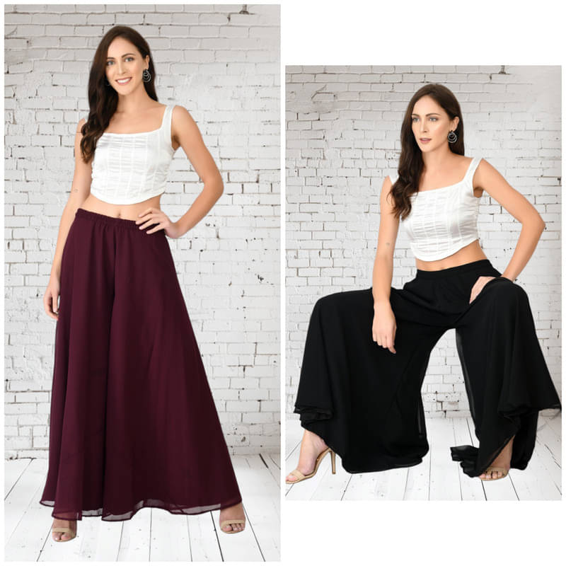 BHAGYASHRAY - Black Georgette Women's Palazzo ( Pack of 2 ) BHAGYASHRAY - Black Georgette Women's Palazzo ( Pack of 2 )