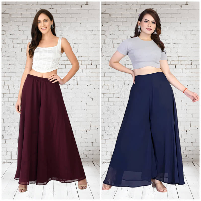     			BHAGYASHRAY - Blue Georgette Women's Palazzo ( Pack of 2 )