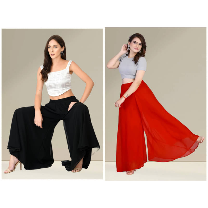 BHAGYASHRAY - Red Georgette Women's Palazzo ( Pack of 2 ) BHAGYASHRAY - Red Georgette Women's Palazzo ( Pack of 2 )
