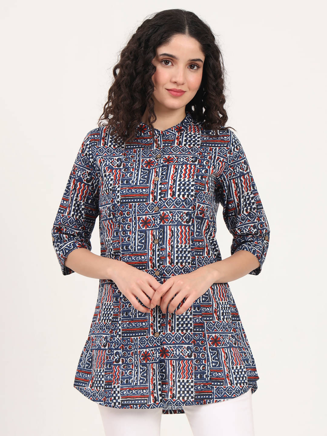 Divena Blue Cotton Women's Tunic ( Pack of 1 ) Divena Blue Cotton Women's Tunic ( Pack of 1 )