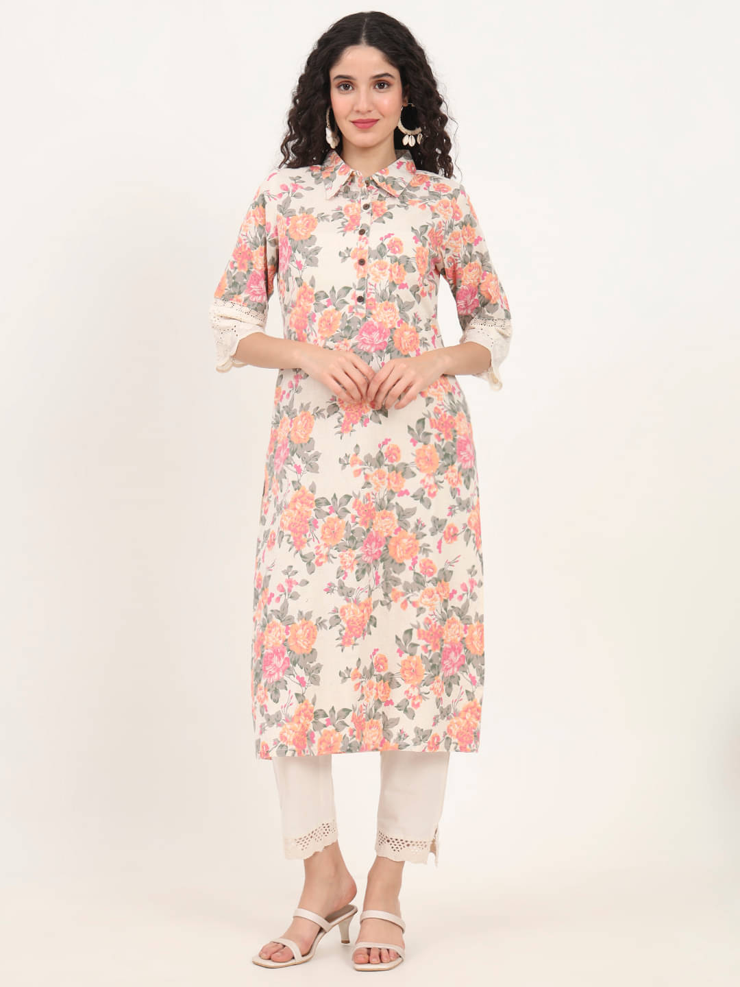 Divena Pack of 1 Cotton Printed Straight Women's Kurti - ( Pink )     			Divena Pack of 1 Cotton Printed Straight Women's Kurti - ( Pink )