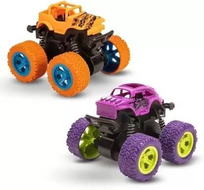     			Eclet 2-PCS Mini Monster Trucks toy Friction Powered Car toys for Kids Remote Control  (Plastic Racing Car toy 360 Degree Stunt 4wd Cars Push go Truck toy for Gift set,