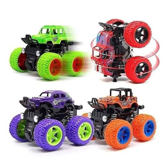     			Eclet  Pack-4 Monster Trucks Friction Powered monster Car for Boys 3+ Years Old Durable  (High-Density Alloy and Non-Toxic Plastic, Non-Slip Tires for Educational Play,(multicolour)