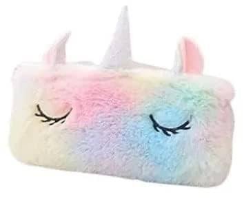     			Eclet Pencil Bag Girls School Cute Zipper Child Stationery Pouch Office Supply Unicorn Fur Pencil Case Pouch Girls Makeup Pouch Coin Case Girls Birthday Return Art Canvas Pencil Box(Set of 1, Multicolor)