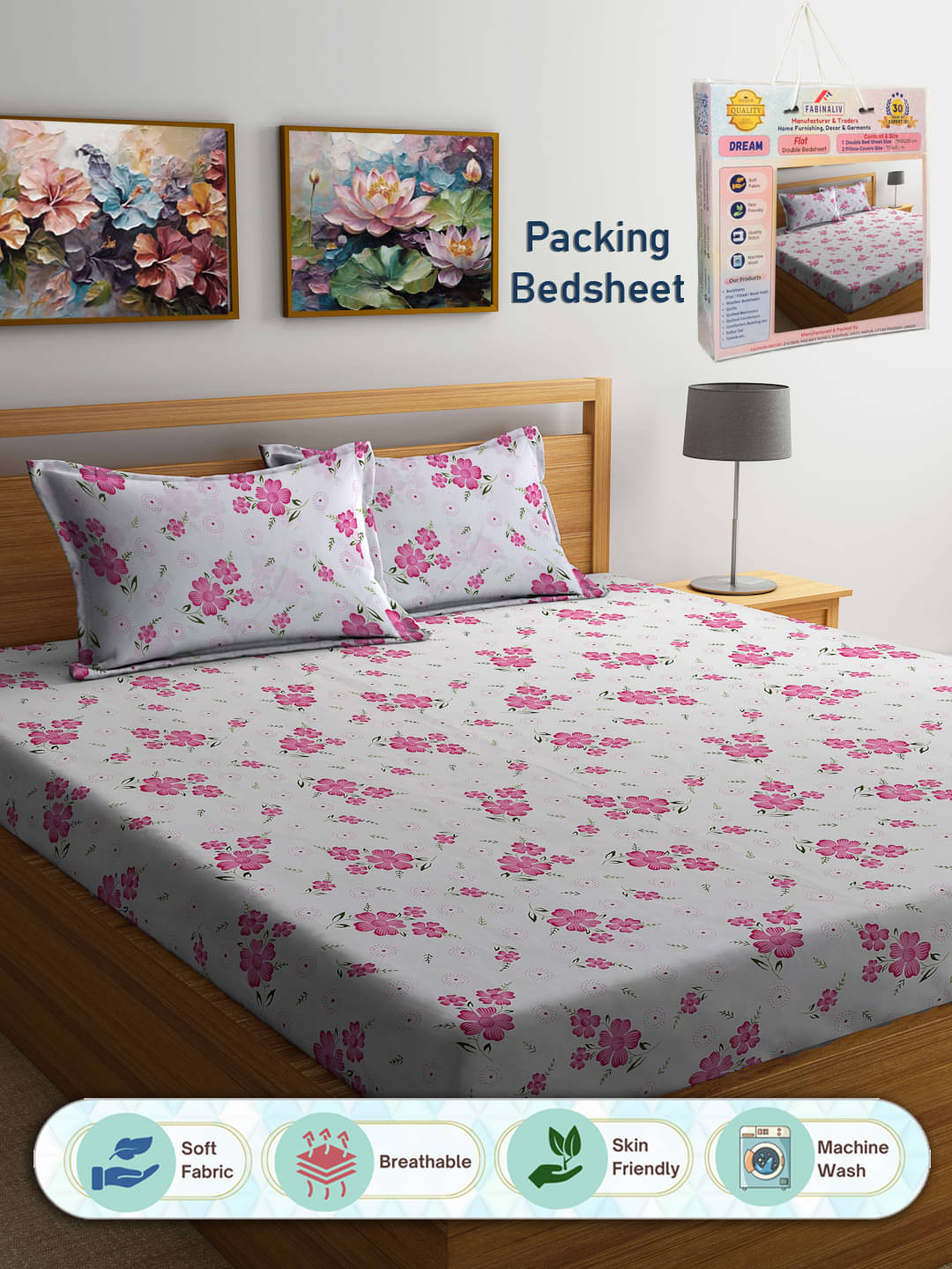 FABINALIV Poly Cotton 1 Double Bedsheet with 2 Pillow Covers ( White ) FABINALIV Poly Cotton 1 Double Bedsheet with 2 Pillow Covers ( White )
