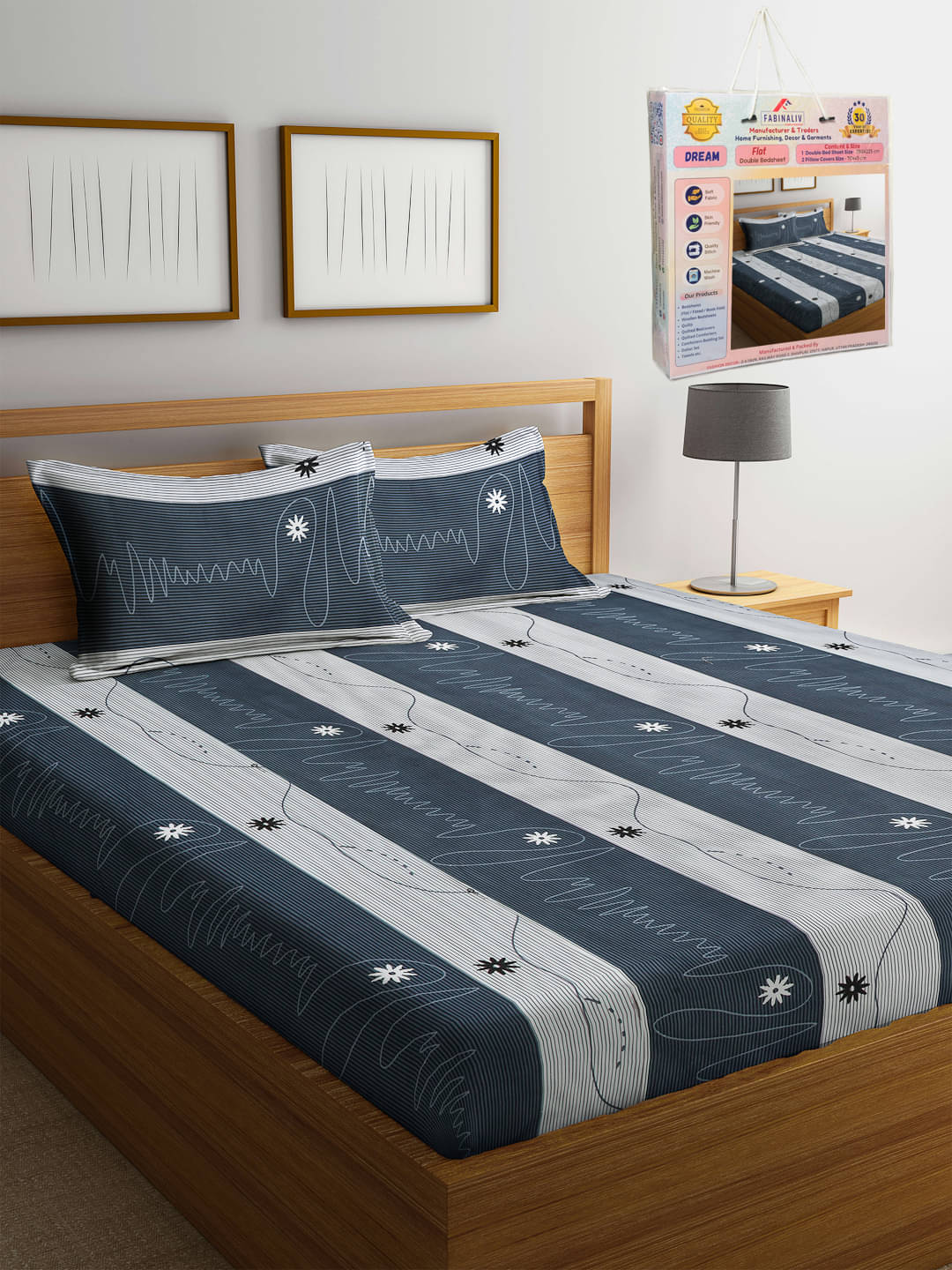     			FABINALIV Poly Cotton 1 Double Bedsheet with 2 Pillow Covers ( Multicolor )