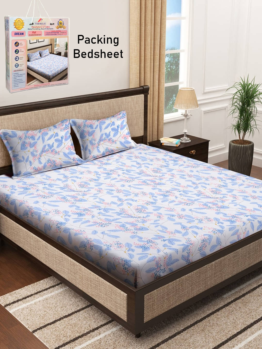 FABINALIV Poly Cotton 1 Double Bedsheet with 2 Pillow Covers ( White )     			FABINALIV Poly Cotton 1 Double Bedsheet with 2 Pillow Covers ( White )